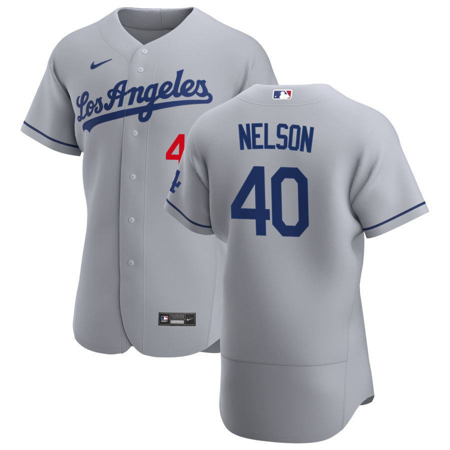 Mens Los Angeles Dodgers #40 Jimmy Nelson Nike Grey Los Angeles FlexBase Jersey