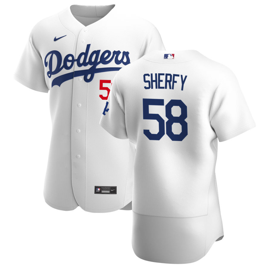 Mens Los Angeles Dodgers #58 Jimmie Sherfy Nike White Home FlexBase Jersey