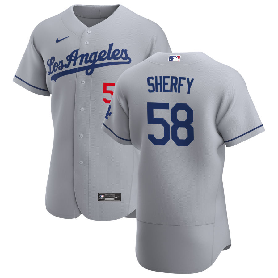 Mens Los Angeles Dodgers #58 Jimmie Sherfy Nike Grey Los Angeles FlexBase Jersey