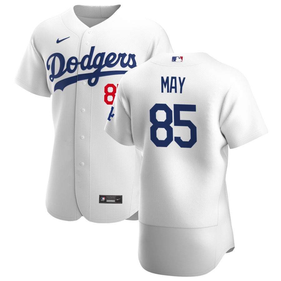 Mens Los Angeles Dodgers #85 Dustin May Nike White Home FlexBase Jersey