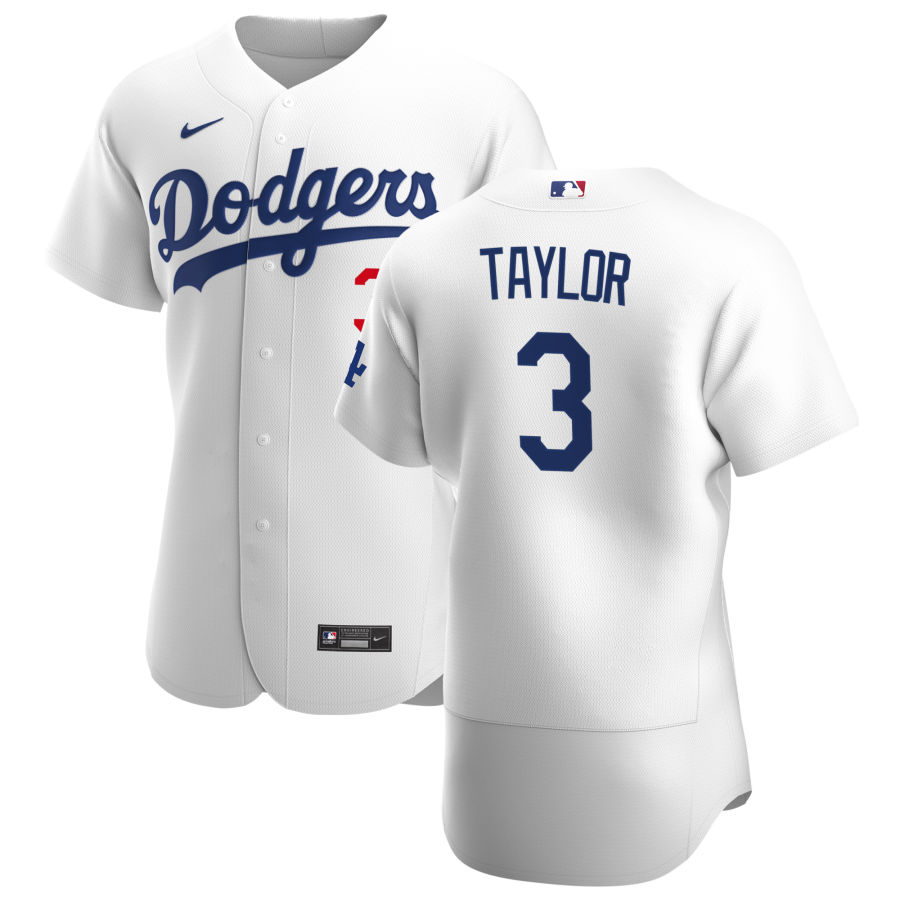 Mens Los Angeles Dodgers #3 Chris Taylor Nike White Home FlexBase Jersey