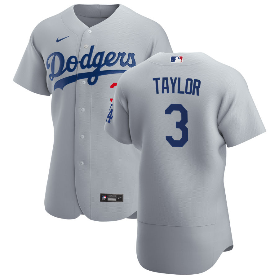 Mens Los Angeles Dodgers #3 Chris Taylor Nike Grey Road FlexBase Jersey
