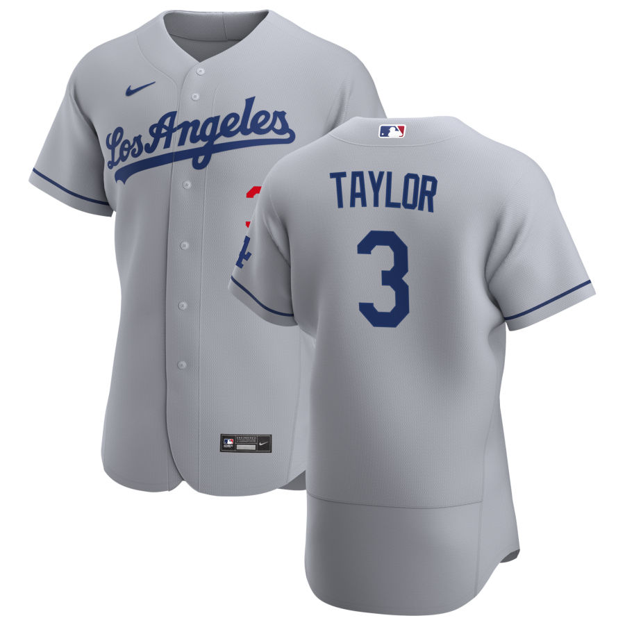 Mens Los Angeles Dodgers #3 Chris Taylor Nike Grey Los Angeles FlexBase Jersey