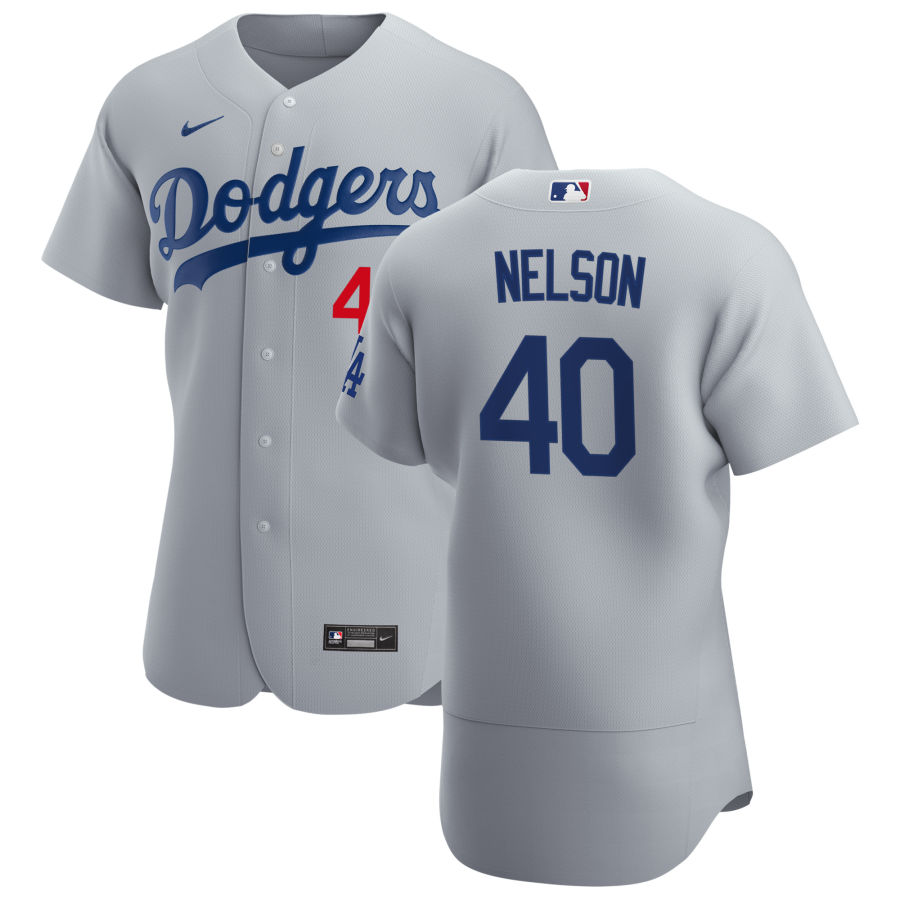 Mens Los Angeles Dodgers #40 Jimmy Nelson Nike Grey Road FlexBase Jersey