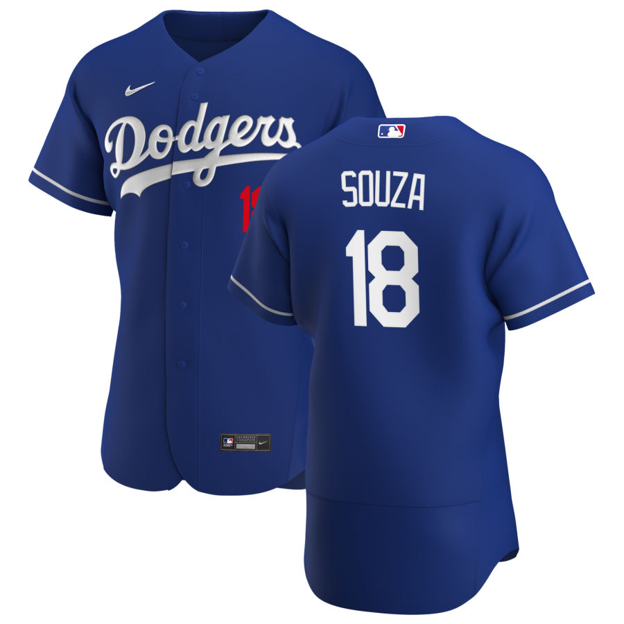 Mens Los Angeles Dodgers #18 Steven Souza Jr. Nike Royal Alternate FlexBase Jersey