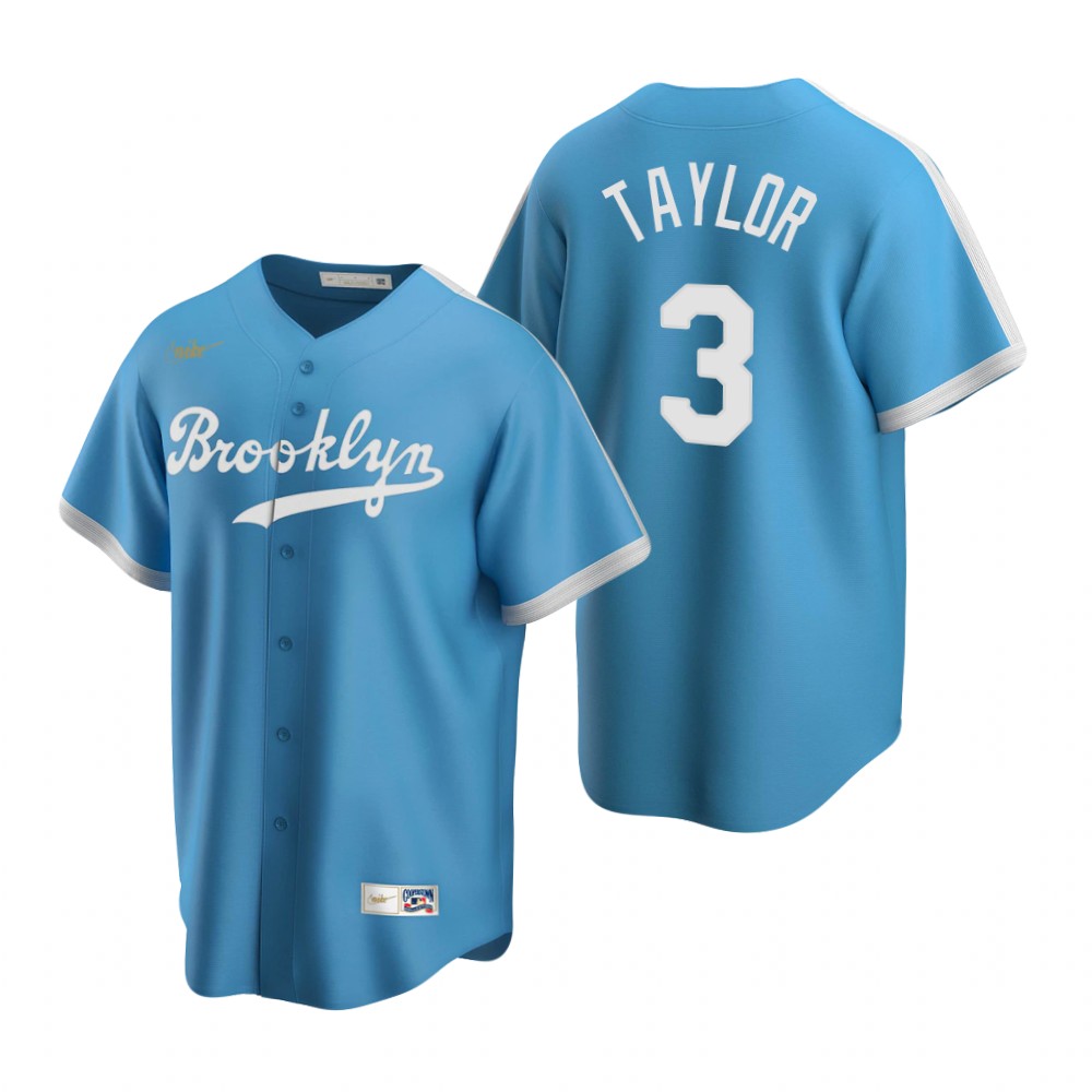 Mens Los Angeles Dodgers #3 Chris Taylor Nike Light Blue Cooperstown Collection Jersey