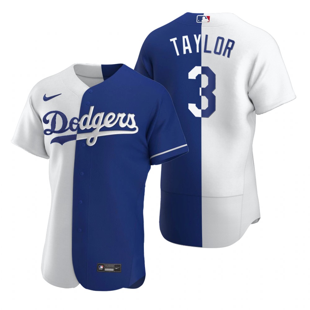 Mens Los Angeles Dodgers #3 Chris Taylor Nike White Royal Split Two-Tone Jersey