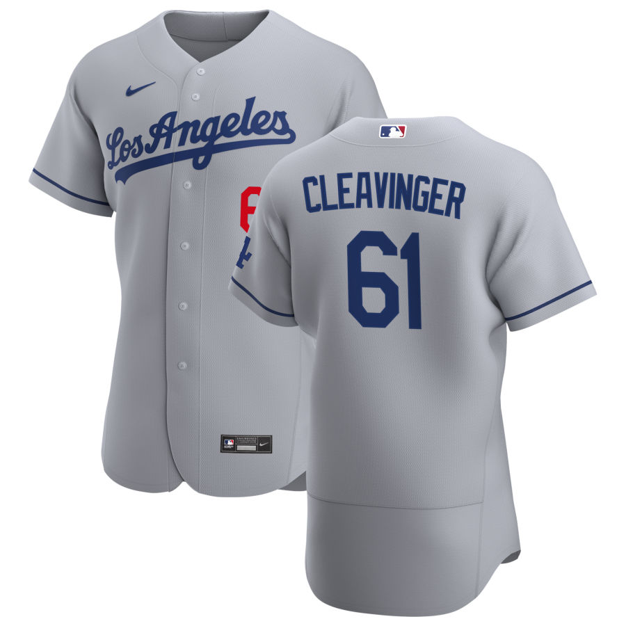 Mens Los Angeles Dodgers #61 Garrett Cleavinger Nike Grey Los Angeles FlexBase Jersey