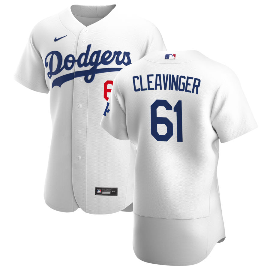 Mens Los Angeles Dodgers #61 Garrett Cleavinger Nike White Home FlexBase Jersey