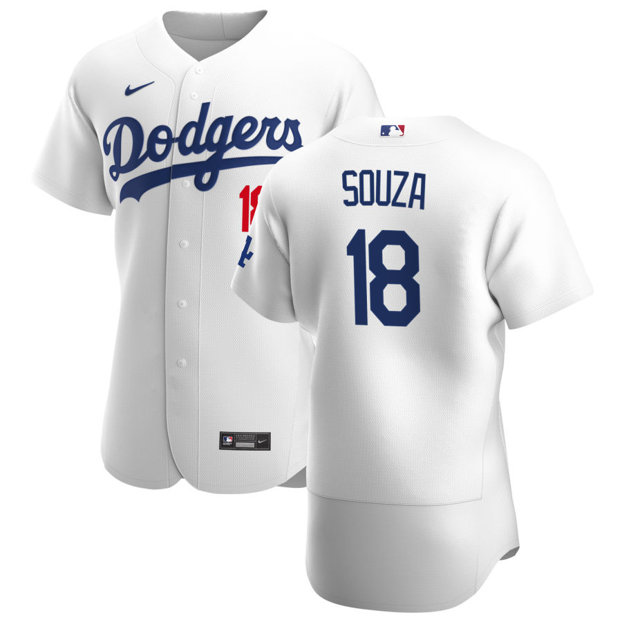 Mens Los Angeles Dodgers #18 Steven Souza Jr. Nike White Home FlexBase Jersey