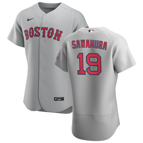 Mens Boston Red Sox #19 Hirokazu Sawamura Nike Gray Road Flex Base Jersey