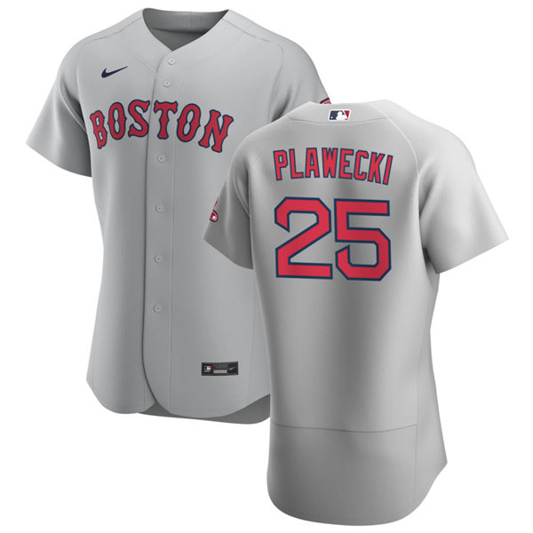 Mens Boston Red Sox #25 Kevin Plawecki Nike Gray Road Flex Base Jersey