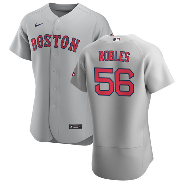 Mens Boston Red Sox #56 Hansel Robles Nike Road Grey FlexBase Jersey