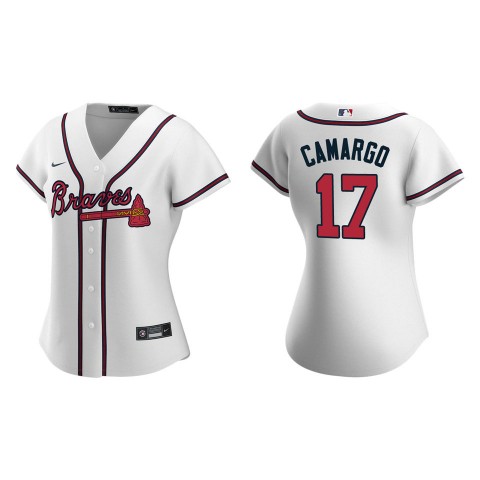 Womens Atlanta Braves #17 Johan Camargo Nike Home White Cool Base Jersey