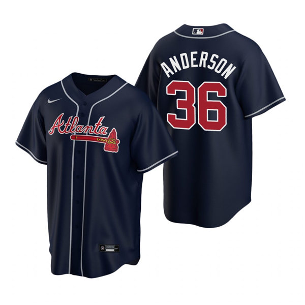 Mens Atlanta Braves #36 Ian Anderson Nike Navy Alternate Cool Base Jersey Mens Atlanta Braves #36 Ian Anderson Nike Navy Alternate Cool Base Jersey