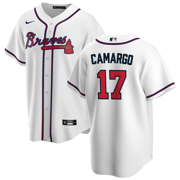 Mens Atlanta Braves #17 Johan Camargo Nike Home White CoolBase Jersey Mens Atlanta Braves #17 Johan Camargo Nike Home White CoolBase Jersey