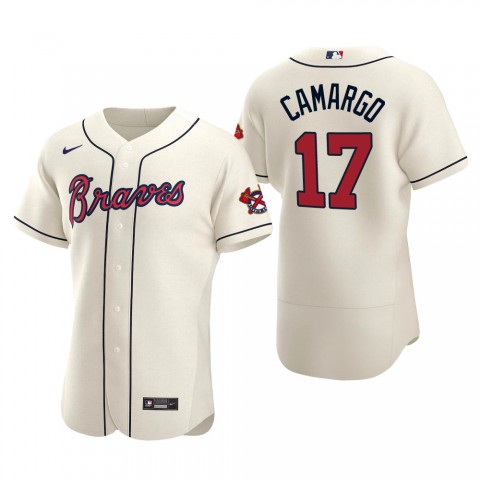 Mens Atlanta Braves #17 Johan Camargo Nike Cream Alternate Flex Base Jersey Mens Atlanta Braves #17 Johan Camargo Nike Cream Alternate Flex Base Jersey