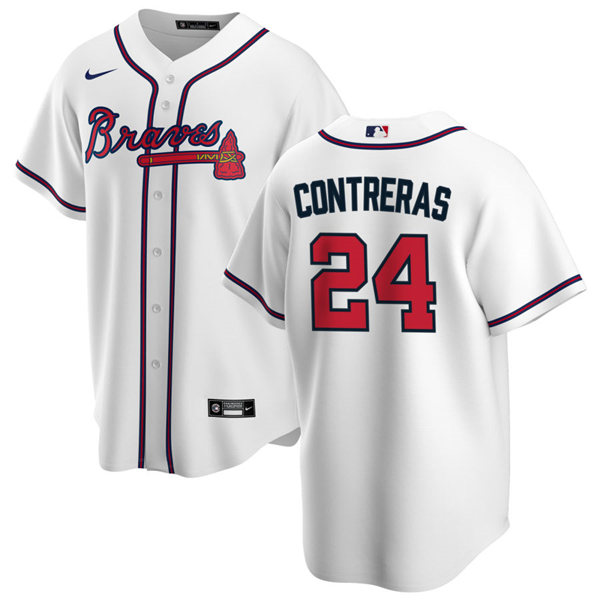 Mens Atlanta Braves #24 William Contreras Nike Home White CoolBase Jersey Mens Atlanta Braves #24 William Contreras Nike Home White CoolBase Jersey