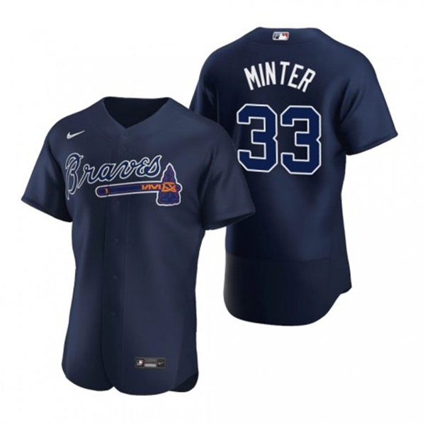 Mens Atlanta Braves #33 A.J. Minter Nike Navy Alternate 2nd FlexBase Jersey