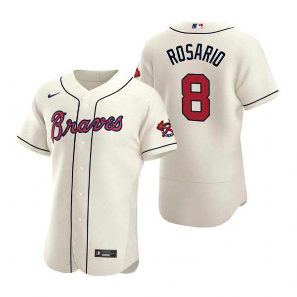 Mens Atlanta Braves #8 Eddie Rosario Nike Cream Alternate Flex Base Jersey