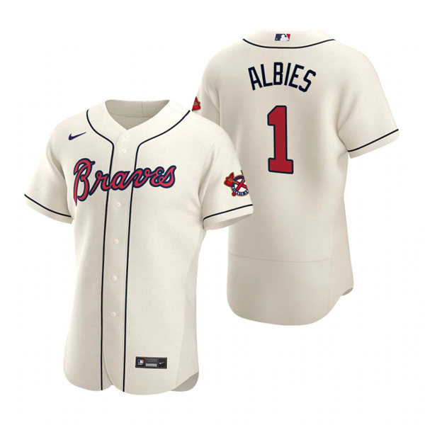 Mens Atlanta Braves #1 Ozzie Albies Nike Cream Alternate FlexBase Jersey
