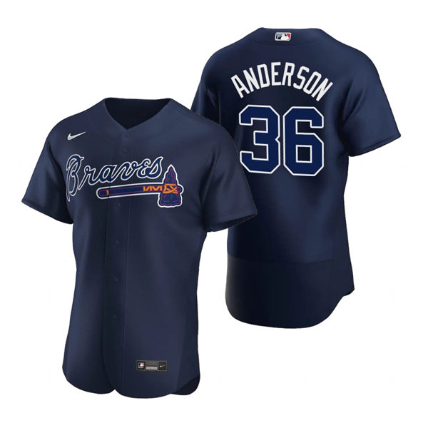 Mens Atlanta Braves #36 Ian Anderson Nike Navy Alternate 2nd FlexBase Jersey