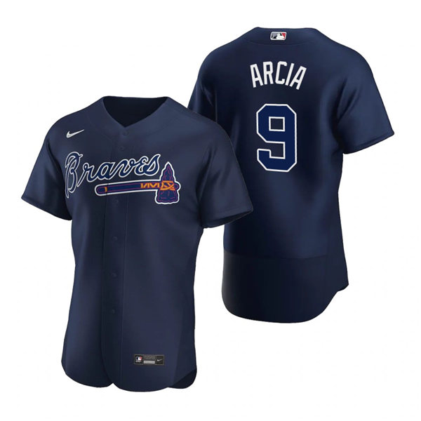Mens Atlanta Braves #9 Orlando Arcia Nike Navy Alternate 2nd FlexBase Jersey