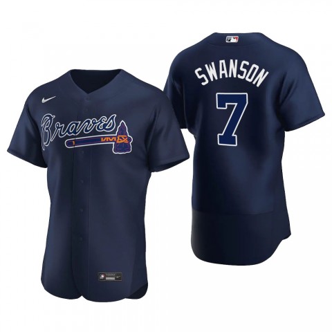 Mens Atlanta Braves #7 Dansby Swanson Nike Navy Alternate 2nd FlexBase Jersey