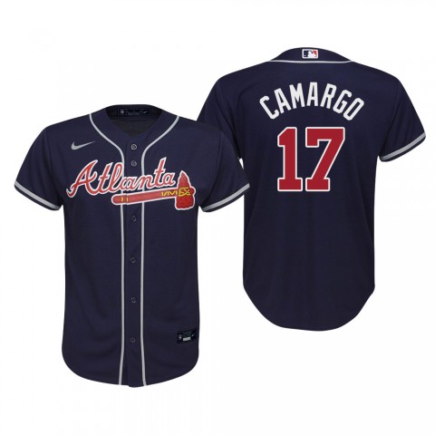 Youth Atlanta Braves #17 Johan Camargo Nike Navy Alternate Cool Base Jersey