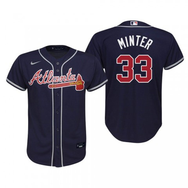 Youth Atlanta Braves #33 A.J. Minter Nike Navy Alternate Cool Base Jersey
