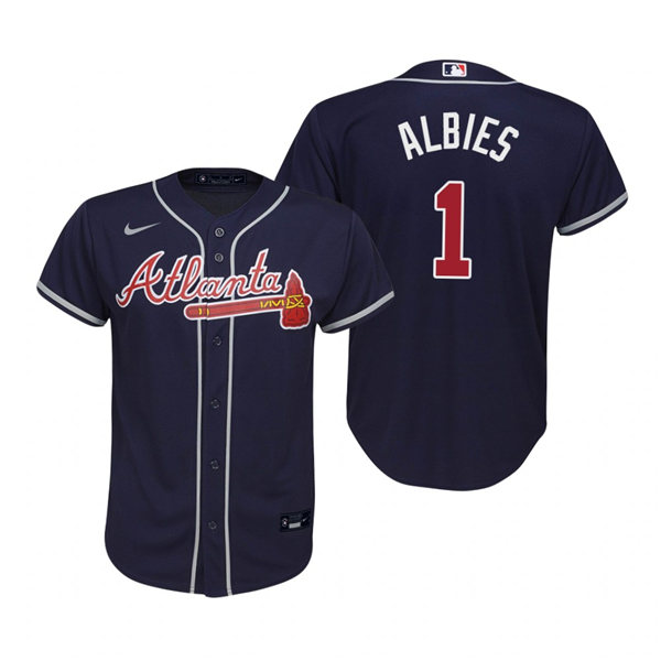 Youth Atlanta Braves #1 Ozzie Albies Nike Navy Alternate Cool Base Jersey