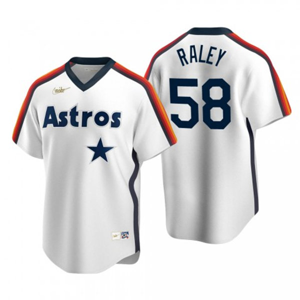Mens Houston Astros #58 Brooks Raley Nike White Cooperstown Collection V-Neck Jersey