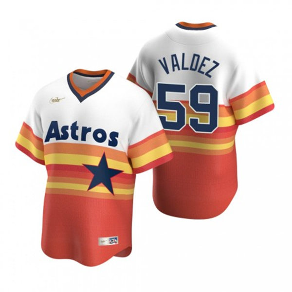 Mens Houston Astros #59 Framber Valdez Nike White Orange Cooperstown Collection Jersey