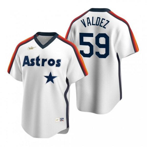 Mens Houston Astros #59 Framber Valdez White Cooperstown Collection V-Neck Jersey