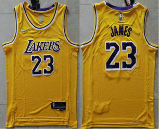 Men's Los Angeles Lakers #23 LeBron James 75th Anniversary Diamond Gold 2021 Stitched Jersey