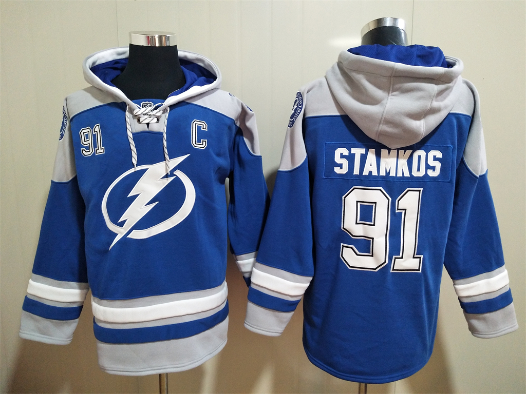 Men's Hockey Tampa Bay Lightning #91 Steven Stamkos Royal Blue Hoodie