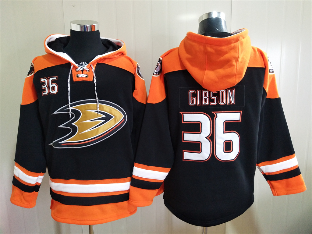 Men's Hockey Anaheim Ducks #36 John Gibson Black Hoodie