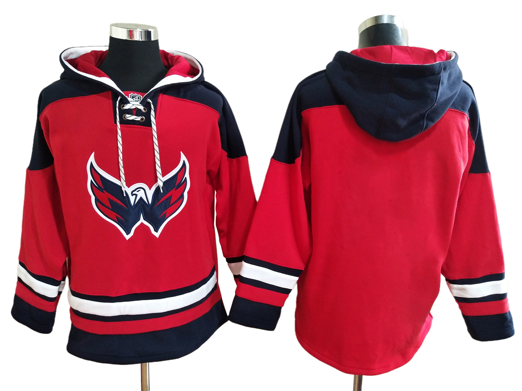 Men's Washington Capitals Red Ageless Must Have Lace Up Pullover Blank Hoodie