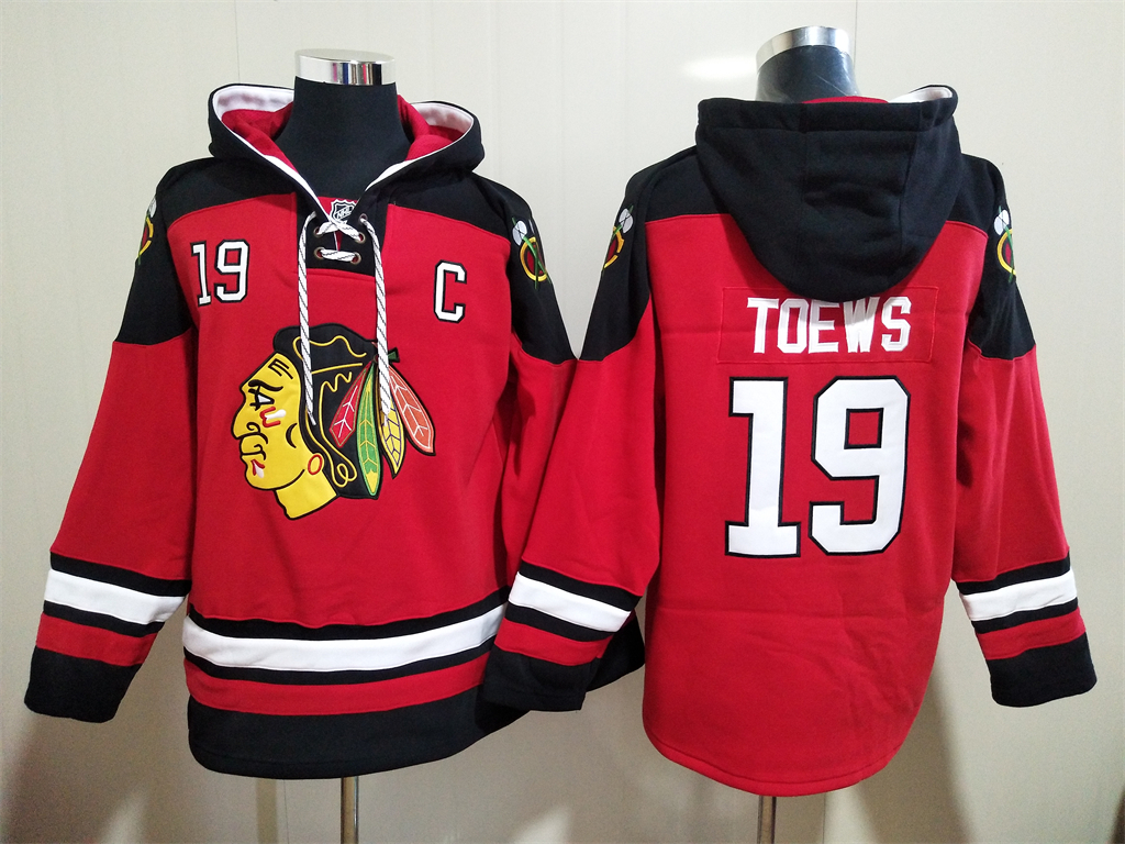 Men's Chicago Blackhawks #19 Jonathan Toews NEW Red Stitched Hoodie