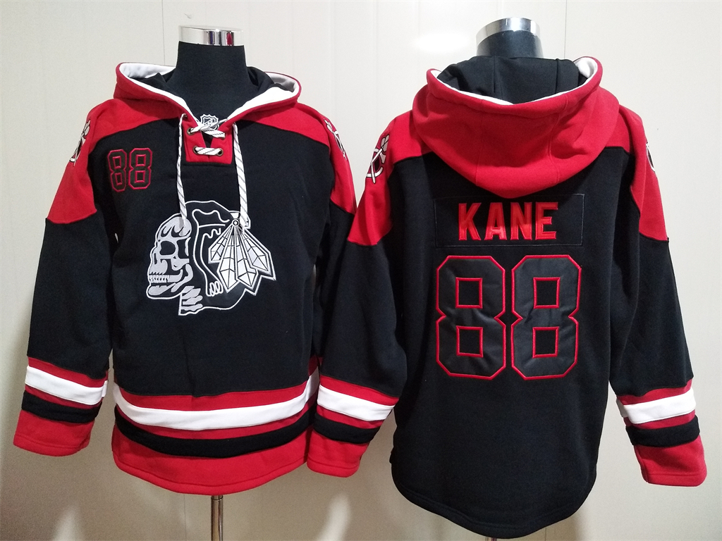Men's Chicago Blackhawks #88 Patrick Kane Black Ageless Must Have Lace Up Pullover Hoodie