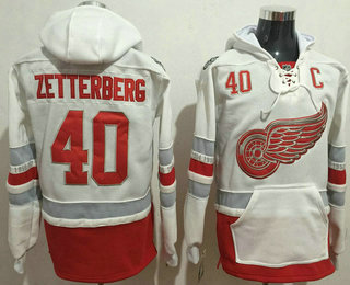 Men's Detroit Red Wings #40 Henrik Zetterberg Reebok White 2017 Centennial Classic Premier Old Time Hockey Hoodie