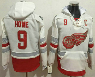 Men's Detroit Red Wings #9 Gordie Howe Reebok White 2017 Centennial Classic Premier Old Time Hockey Hoodie