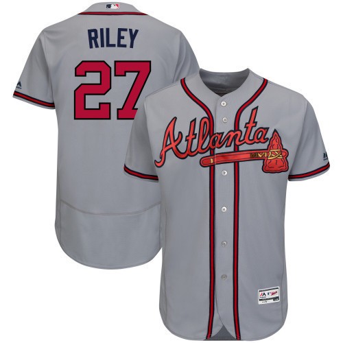 Men's Atlanta Braves #27 Austin Riley Grey Flex Base Stitched Jersey