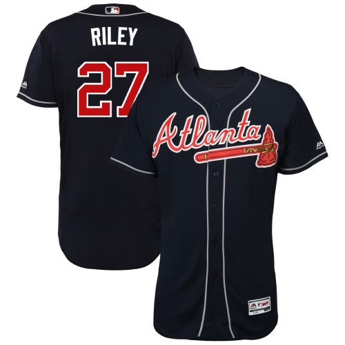Men's Atlanta Braves #27 Austin Riley Navy Flex Base Stitched Jersey