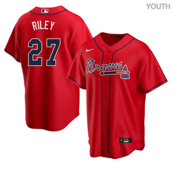 Youth Atlanta Braves #27 Austin Riley Nike Red Alternate Cool Base Jersey