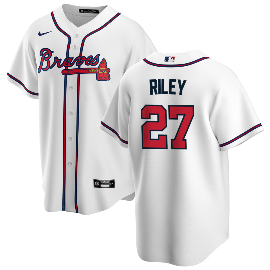 Mens Atlanta Braves #27 Austin Riley Nike Home White Cool Base Jersey