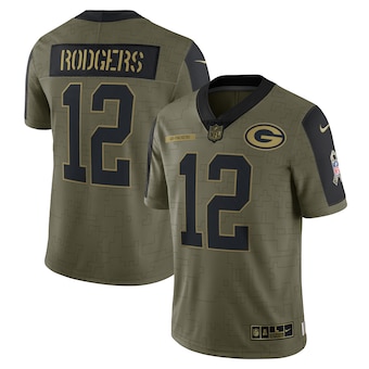 Men's Green Bay Packers #12 Aaron Rodgers Nike Olive 2021 Salute To Service Limited Player Jersey