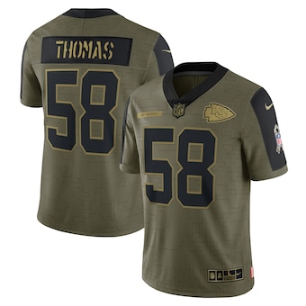 Men's Kansas City Chiefs #58 Derrick Thomas Nike Olive 2021 Salute To Service Retired Player Limited Jersey