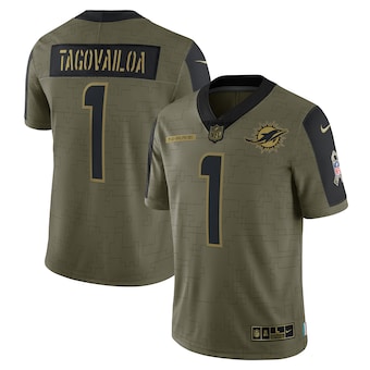 Men's Miami Dolphins #1 Tua Tagovailoa Nike Olive 2021 Salute To Service Limited Player Jersey