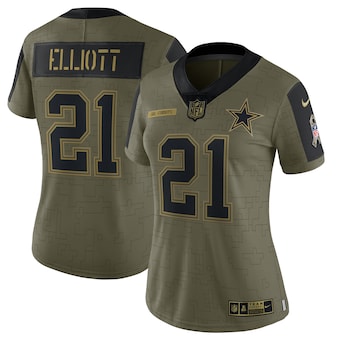 Women's Dallas Cowboys #21 Ezekiel Elliott Nike Olive 2021 Salute To Service Limited Player Jersey